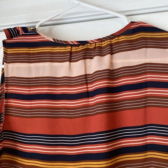 Loft Sleeveless Ruffle Collar Striped Blouse Size Small - Picture 7 of 8